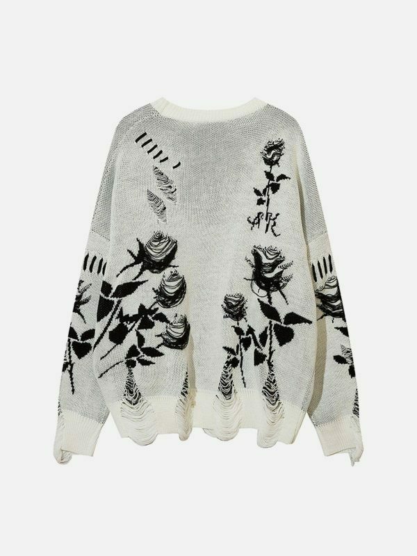 raw edge rose sweater [chic] streetwear essential 5353